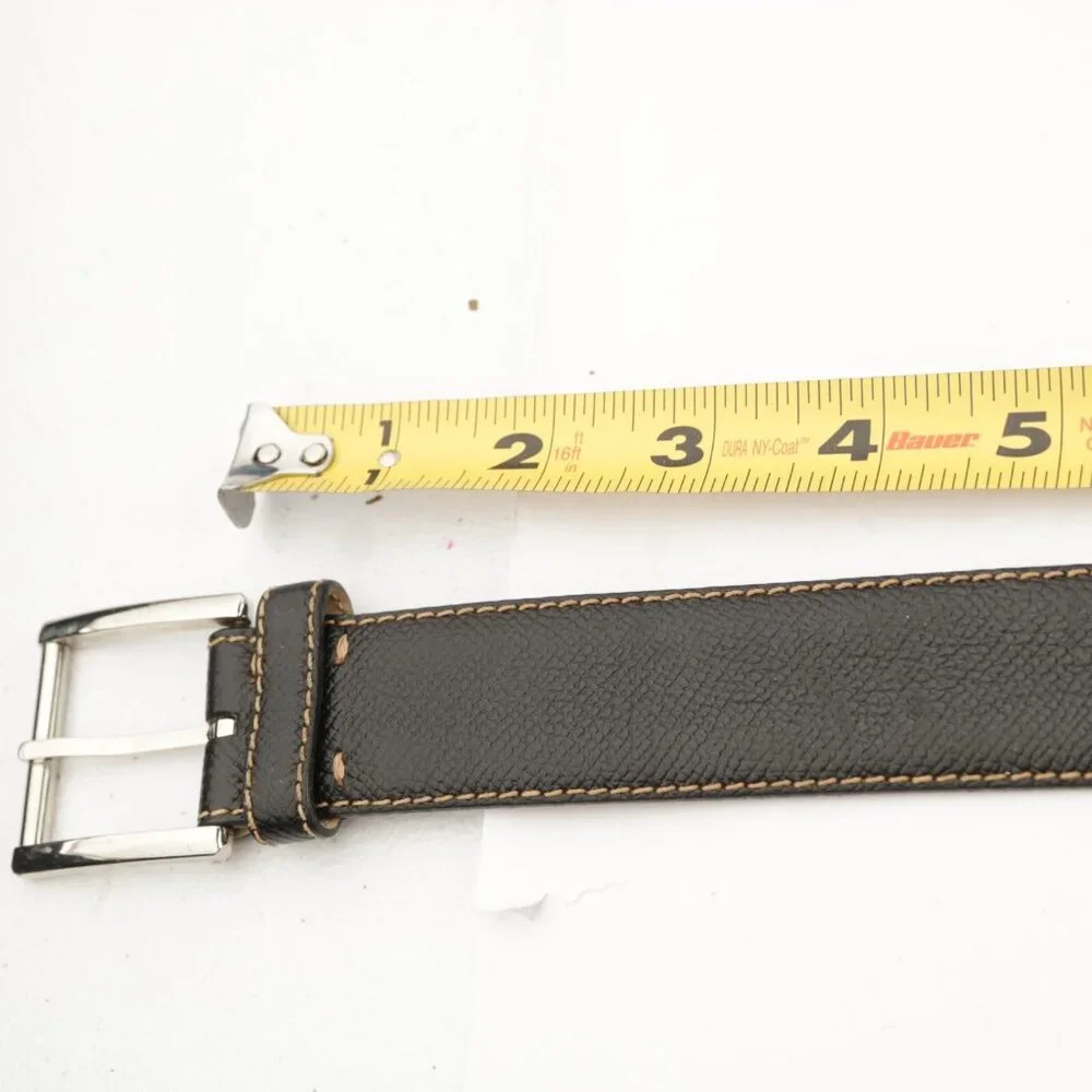 Brioni‎ Mens Belt Size 44 Black Calf Leather Tan Stitching 1 1/4